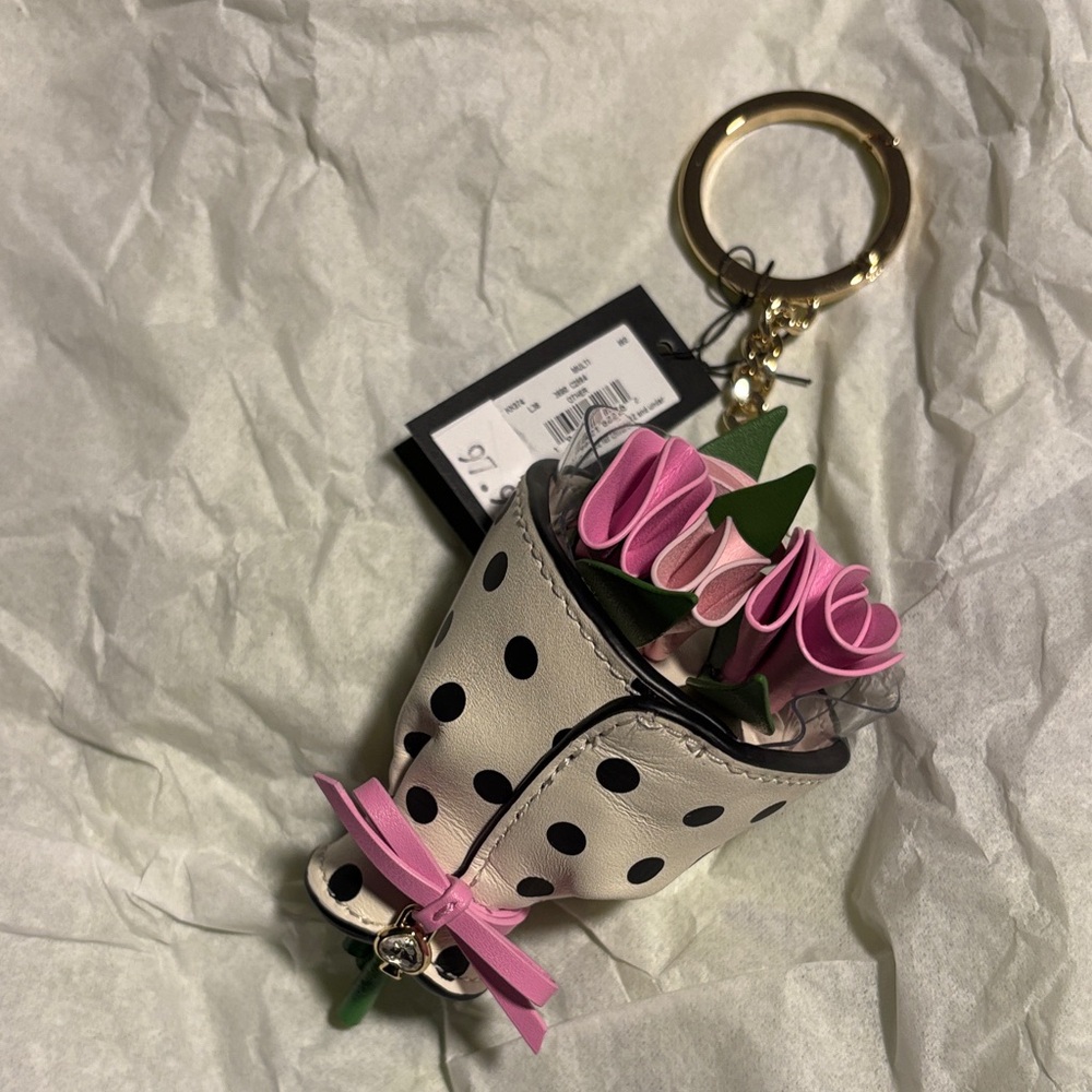 Kate Spade Pink and White Polka Dot Floral Key Holder - Picture 3 of 5
